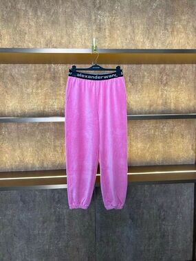 🚩steal Alexander Wang Pink Velour Joggers with Black Branded Waistband